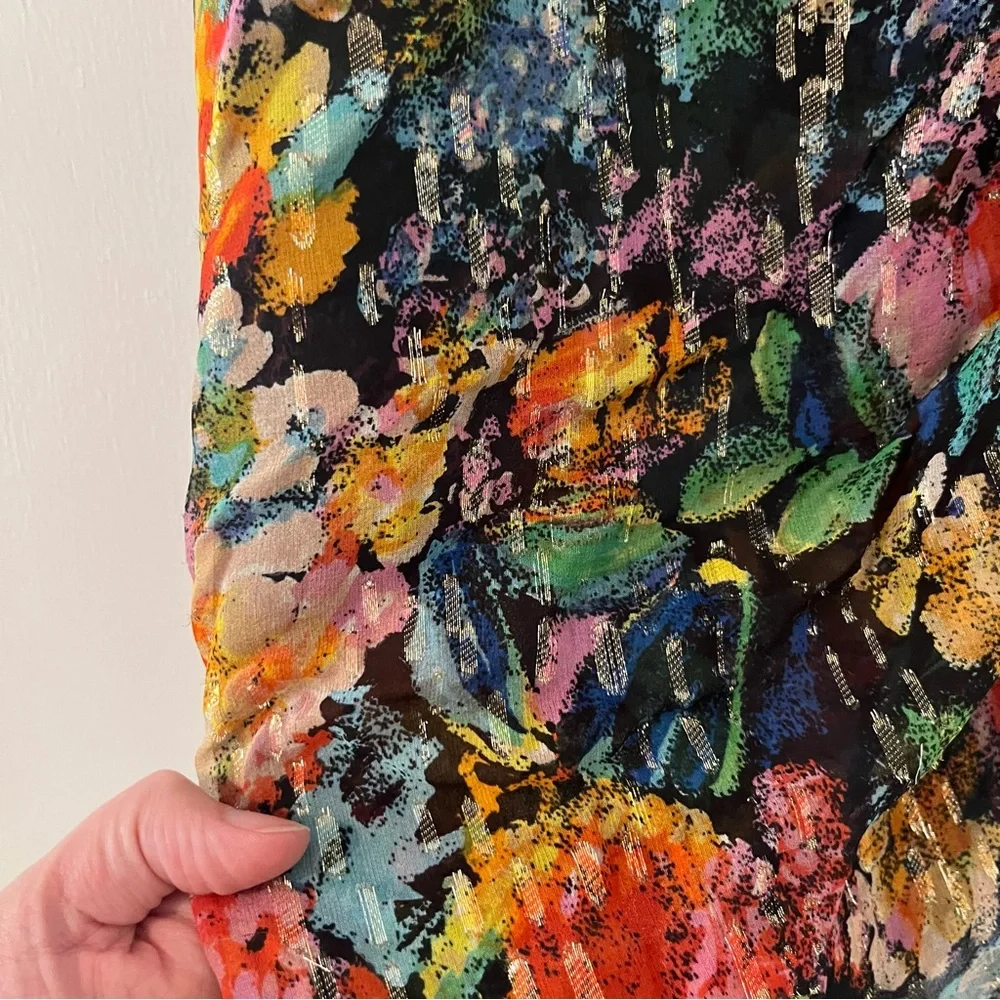 The Kooples Paris Multicolor Metallic Floral Mini Skirt Silk Size 2